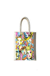 Çantasepette Renkli Yüzler Desen Temalı Fermuarlı Günlük Kullanım Bez Çanta - Çantasepette