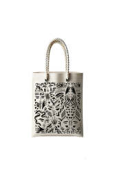 Çantasepette Yüzler Desen Temalı Fermuarlı Günlük Kullanım Bez Çanta - Çantasepette