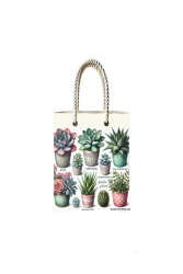 Çantasepette Sukulent Temalı Fermuarlı Günlük Kullanım Bez Çanta - Çantasepette