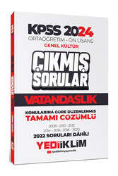 Yediiklim 2024 KPSS Ortaöğretim Ön Lisans Genel Kültür Vatandaşlık Tamamı Çözümlü Çıkmış Sorular - Yediiklim Yayınları