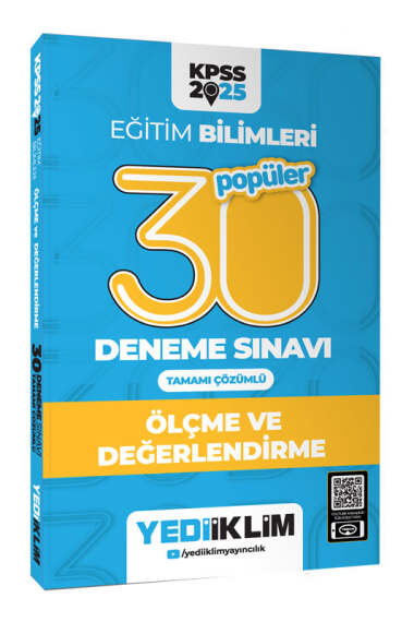 Yediiklim Yayınları 2025 KPSS Eğitim Bilimleri 30 Popüler Ölçme ve Değerlendirme Tamamı Çözümlü Deneme Sınavı  - 1