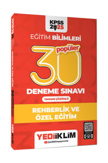 Yediiklim Yayınları 2025 KPSS Eğitim Bilimleri 30 Popüler Rehberlik ve Özel Eğitim Tamamı Çözümlü Deneme Sınavı  - 1