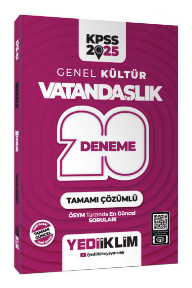 Yediiklim Yayınları 2025 KPSS Genel Kültür Vatandaşlık Tamamı Çözümlü 20 Deneme - 1