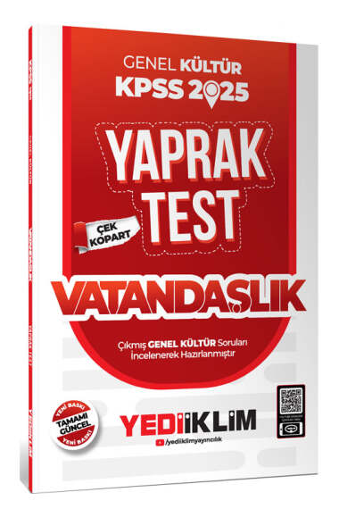 Yediiklim Yayınları 2025 KPSS Genel Kültür Vatandaşlık Çek Kopart Yaprak Test - 1