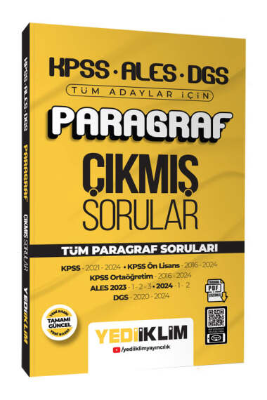 Yediiklim Yayınları 2025 KPSS ALES DGS Tüm Adaylar İçin Paragraf Tamamı PDF Çözümlü Çıkmış Sorular - 1