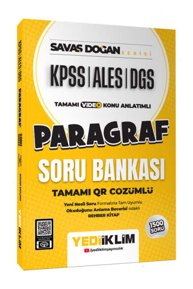 Yediiklim Yayınları KPSS ALES DGS Savaş Doğan Serisi Paragraf Tamamı Video Konu Anlatımlı ve Tamamı QR Çözümlü Soru Bankası - 1