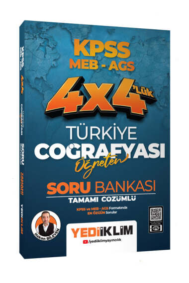 Yediiklim Yayınları 2025 KPSS MEB AGS 4x4 Öğreten Türkiye Coğrafyası Tamamı Çözümlü Soru Bankası - 1