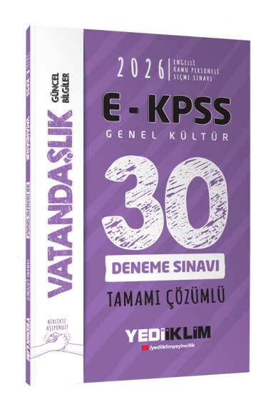 Yediiklim Yayınları 2026 EKPSS Tüm Adaylar İçin Genel Kültür Vatandaşlık Tamamı Çözümlü 30 Deneme Sınavı - 1