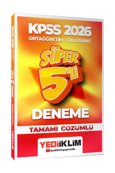 Yediiklim Yayınları 2026 KPSS Ortaöğretim-Önlisans Genel Yetenek Genel Kültür Tamamı Çözümlü Süper 5 Deneme - 1