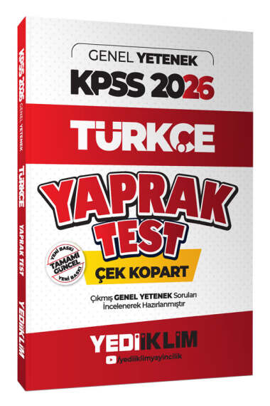 Yediiklim Yayınları 2026 KPSS Genel Yetenek Türkçe Çek Kopart Yaprak Test - 1