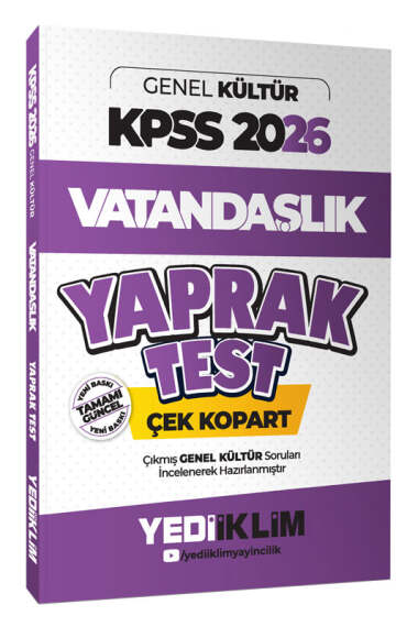 Yediiklim Yayınları 2026 KPSS Genel Kültür Vatandaşlık Çek Kopart Yaprak Test - 1