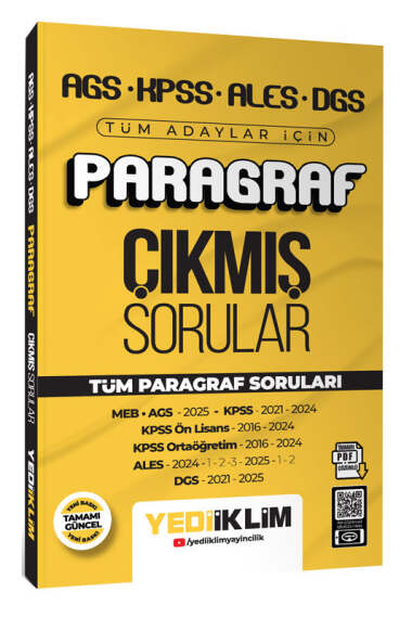 Yediiklim Yayınları AGS KPSS ALES DGS Tüm Adaylar İçin Paragraf Tamamı PDF Çözümlü Tüm Paragraf Soruları Çıkmış Sorular - 1
