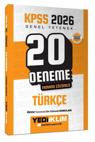 Yediiklim Yayınları 2026 KPSS Genel Yetenek Türkçe Tamamı Çözümlü 20 Deneme - 1