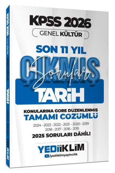 Yediiklim Yayınları 2026 KPSS Genel Kültür Tarih Konularına Göre Tamamı Çözümlü Son 11 Yıl Çıkmış Sorular - 1