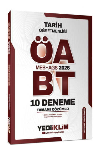 Yediiklim 2026 MEB AGS ÖABT Tarih Öğretmenliği Tamamı Çözümlü 10 Deneme Sınavı - 1
