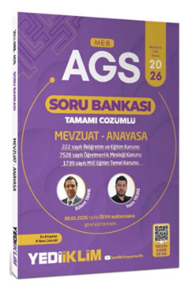 Yediiklim Yayınları 2026 MEB AGS Mevzuat ve Anayasa Tamamı Çözümlü Soru Bankası - 1